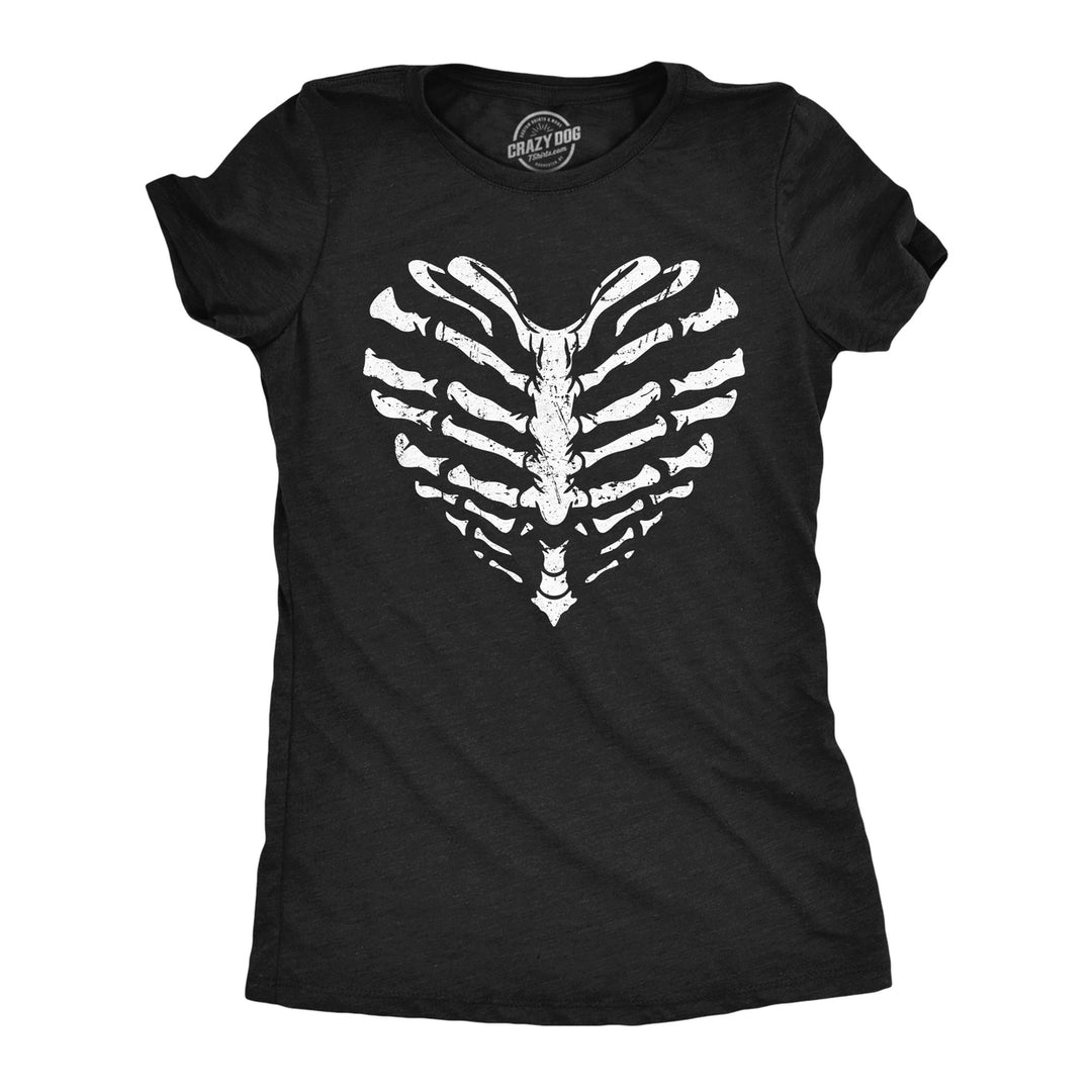 Womens Skeleton Ribcage Heart Funny T Shirt Spooky Novelty Tee For Ladies Image 1