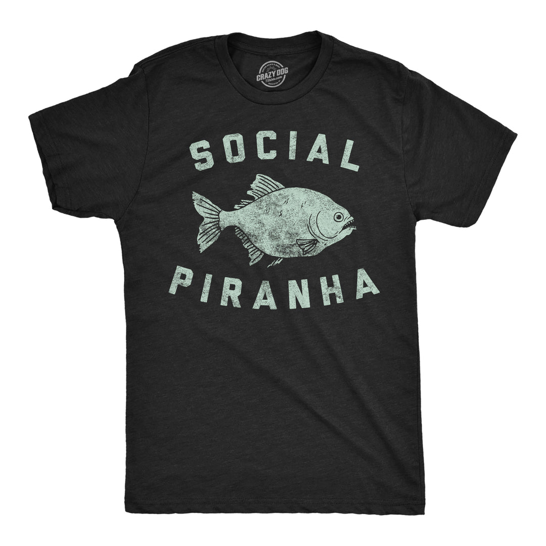 Mens Funny T Shirts Social Piranha Sarcastic Fish Graphic4 Tee For Men Image 1