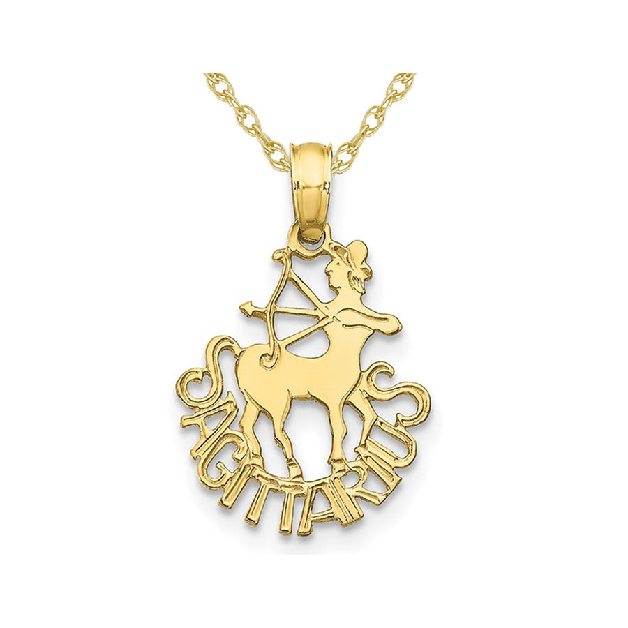 10K Yellow Gold SAGITARIUS Charm Zodiac Astrology Pendant Necklace with Chain Image 1