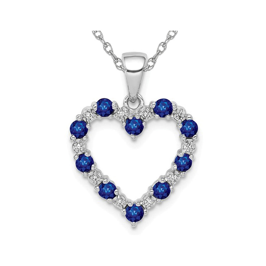 1/3 Carat (ctw) Natural Blue Sapphire and Accent Diamond Heart Pendant Necklace in 14K White Gold with Chain Image 1