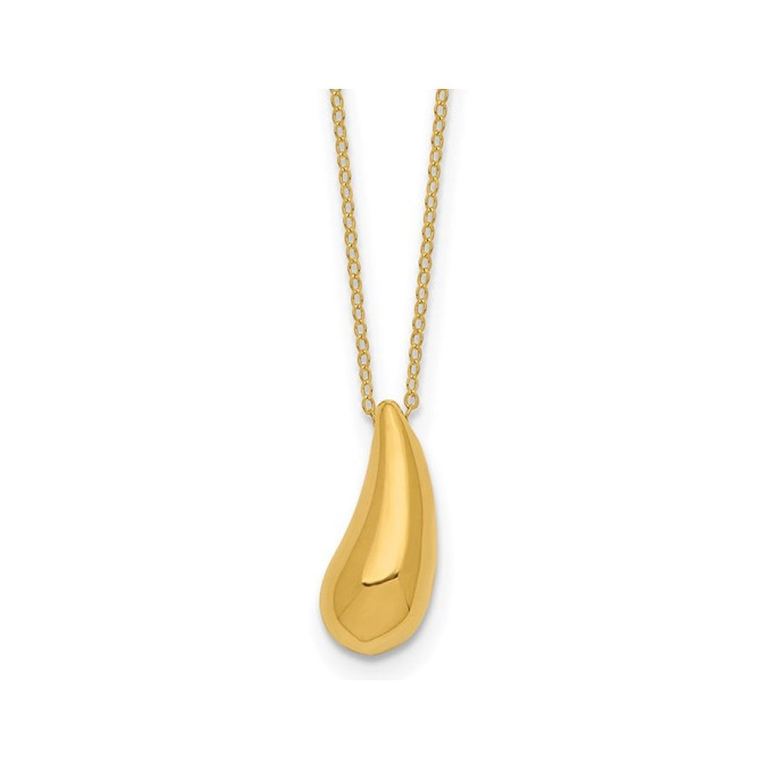 14K Yellow Gold Puffed Teardrop Necklace with 18 Inch Chain Image 1