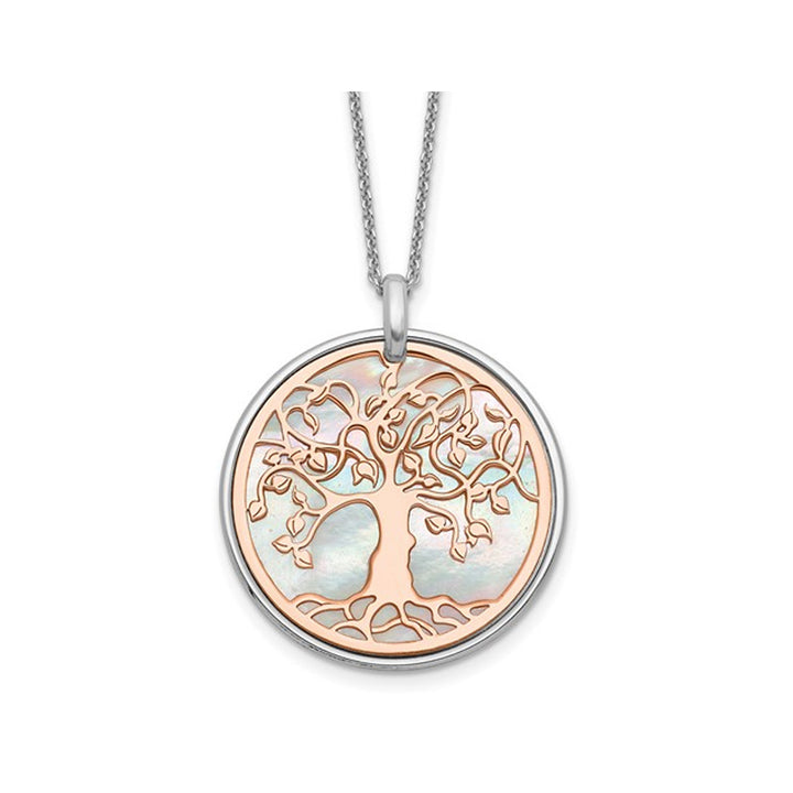 Rose Mother of Pearl Planet Tree of Life Pendant Necklace in Sterling Silver Image 1