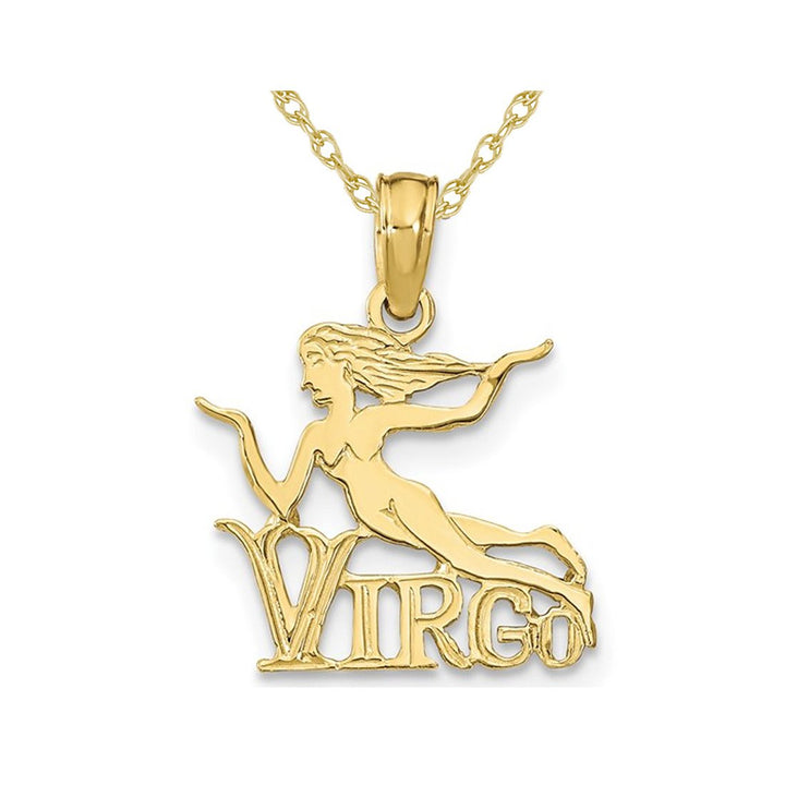 10K Yellow Gold VIRGO Charm Astrology Pendant Necklace with Chain Image 1