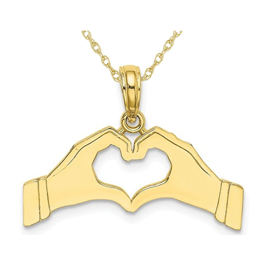 10K Yellow Gold Hands Form Heart Pendant Necklace with Chain Image 1