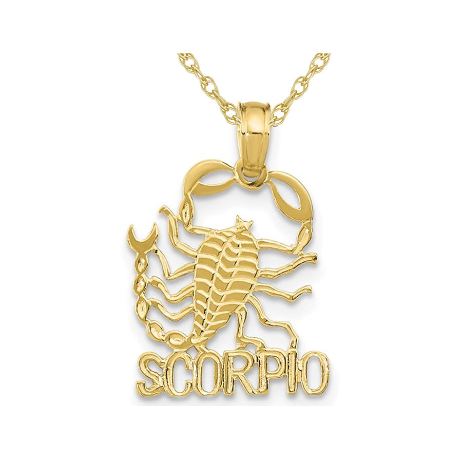10K Yellow Gold SCORPIO Charm Astrology Pendant Necklace with Chain Image 1