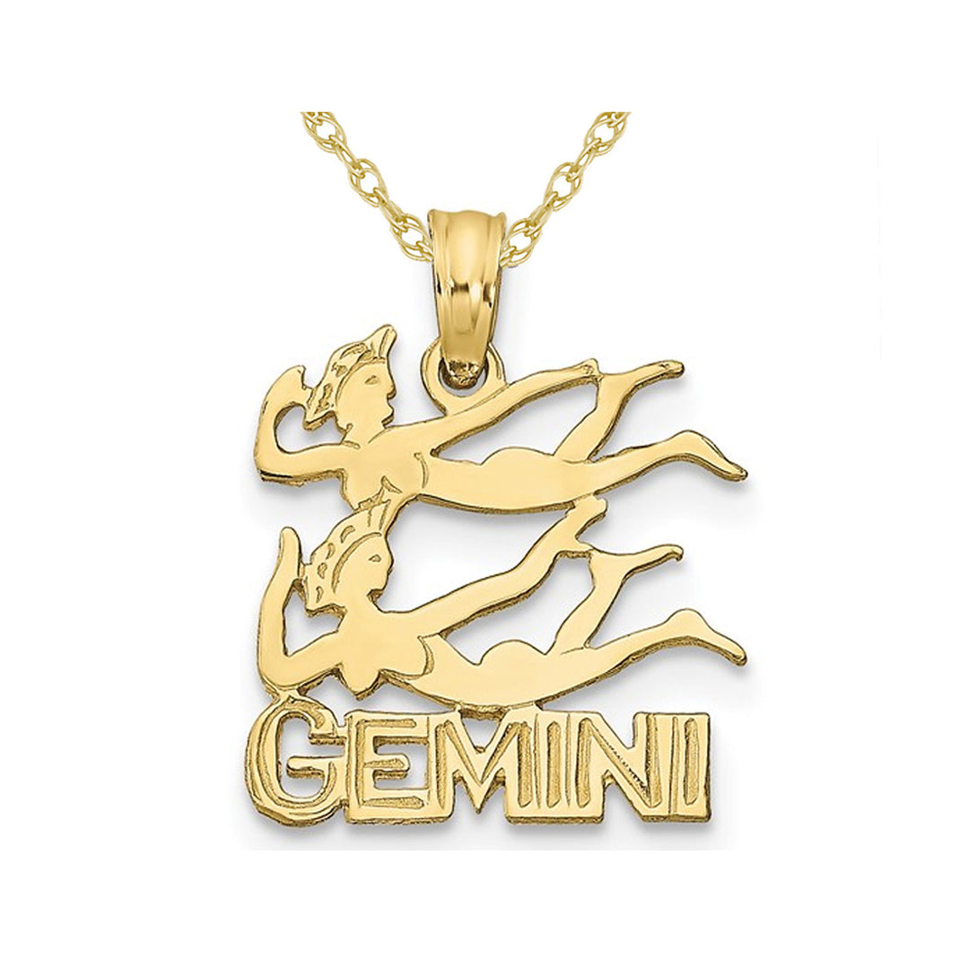 10K Yellow Gold GEMINI Charm Zodiac Astrology Pendant Necklace with Chain Image 1