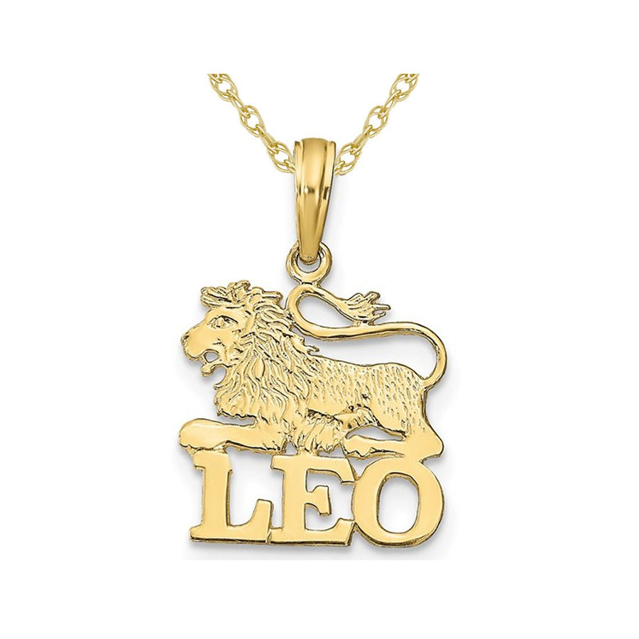 10K Yellow Gold LEO Charm Zodiac Astrology Pendant Necklace with Chain Image 1