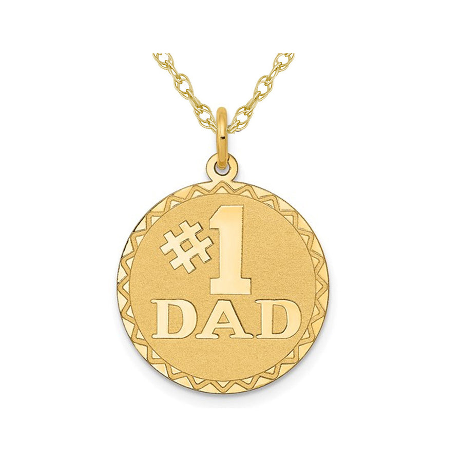 14K Yellow Gold 1 DAD Disc Charm Pendant Necklace with Chain Image 1