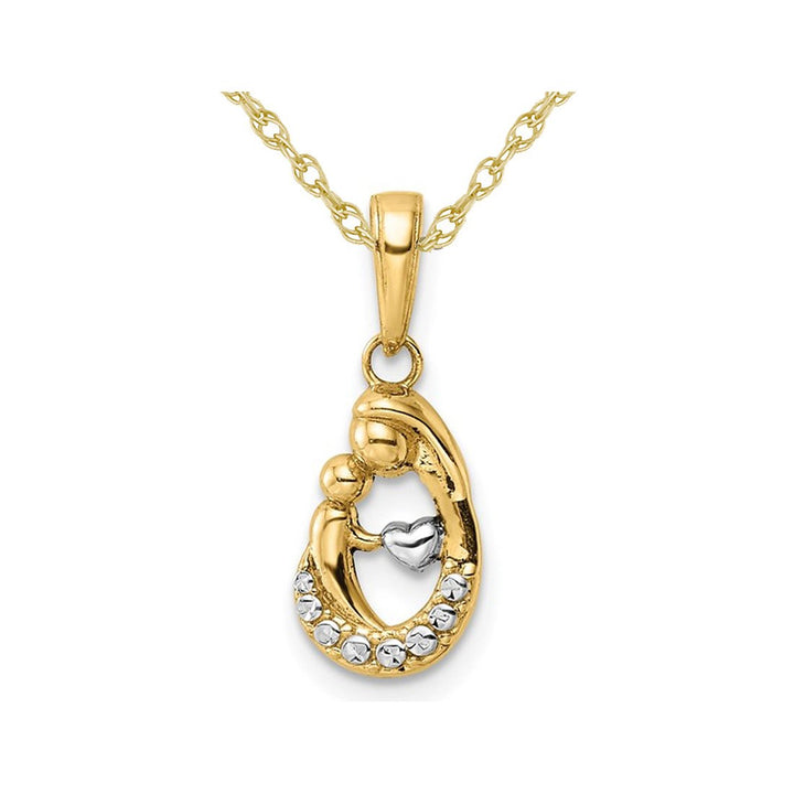 14K Yellow Gold Mother and Baby Teardrop Pendant Necklace with Chain Image 1