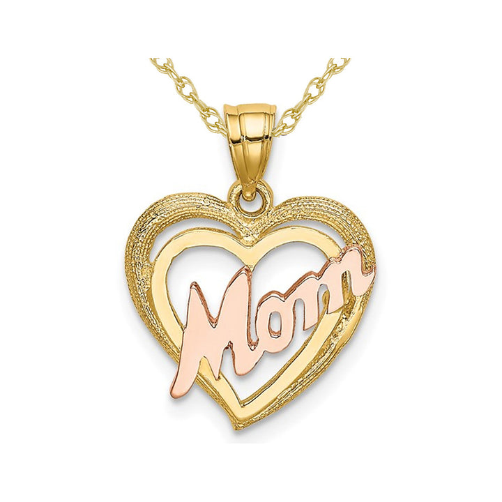 MOM Heart Pendant Necklace in 14K Yellow Gold with Chain Image 1