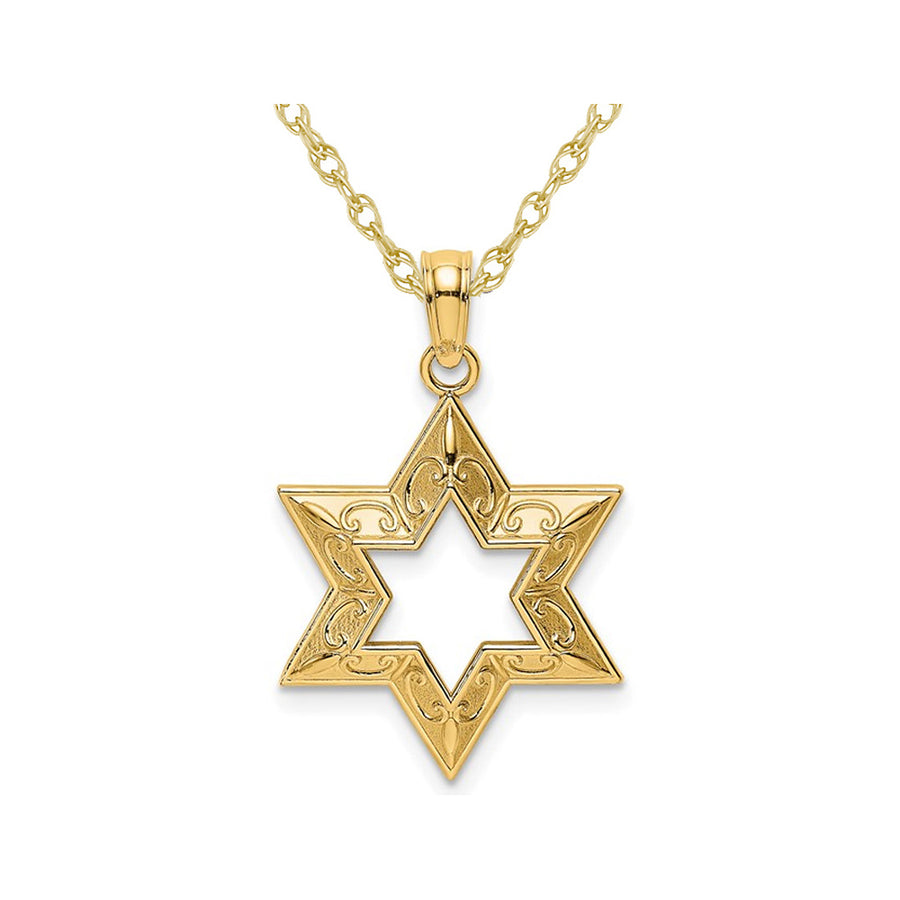 14K Yellow Gold Textured Star Of David Pendant Necklace with Chain Image 1