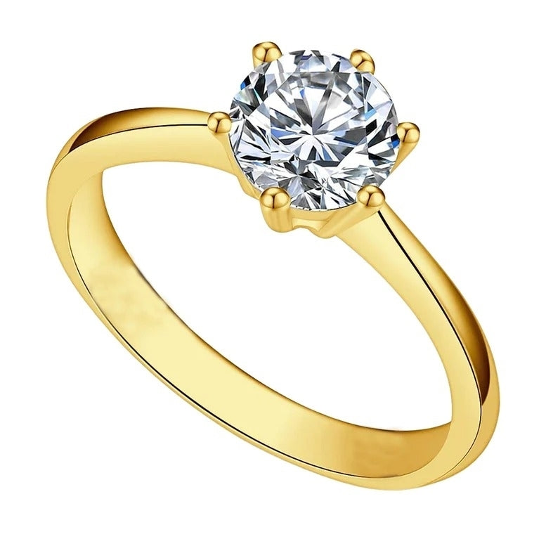 Paris Jewelry 18K Yellow Gold 3ct Created White Sapphire Round Engagement Wedding Ring Plated Size 4 Image 1