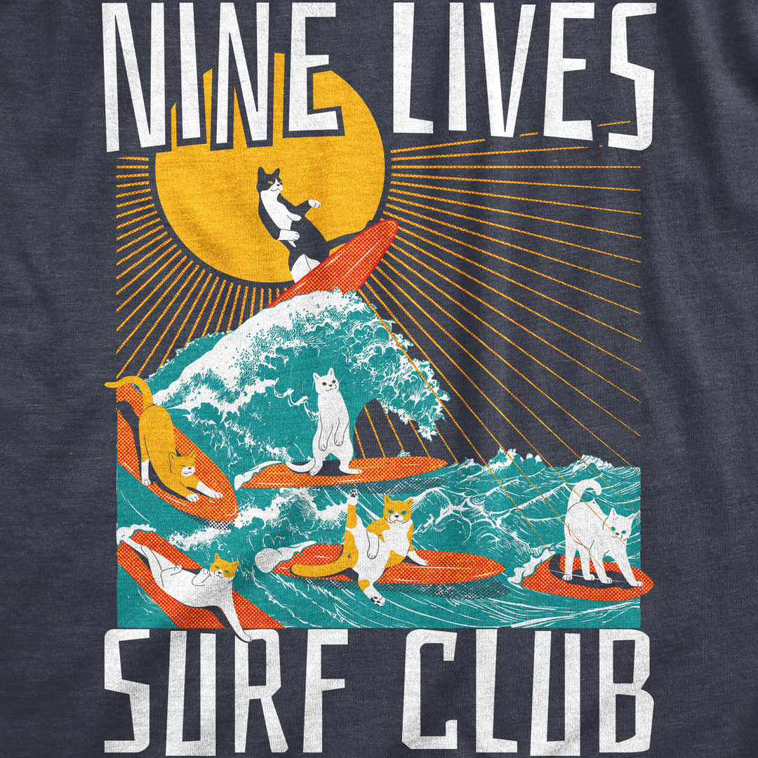 Womens Nine Lives Surf Club Funny T Shirt Cat Graphic Tee For Ladies Image 2