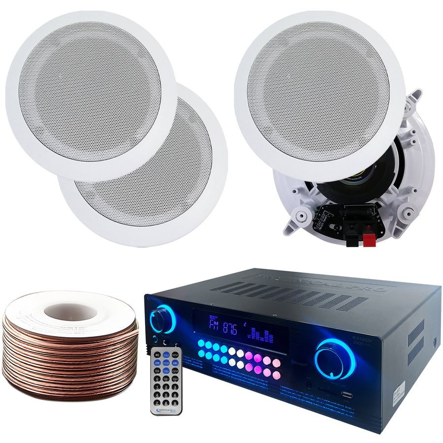 Technical Pro 2000W Bluetooth Amplifier Home Theater System 5.25" Speakers 100ft Wire Image 1