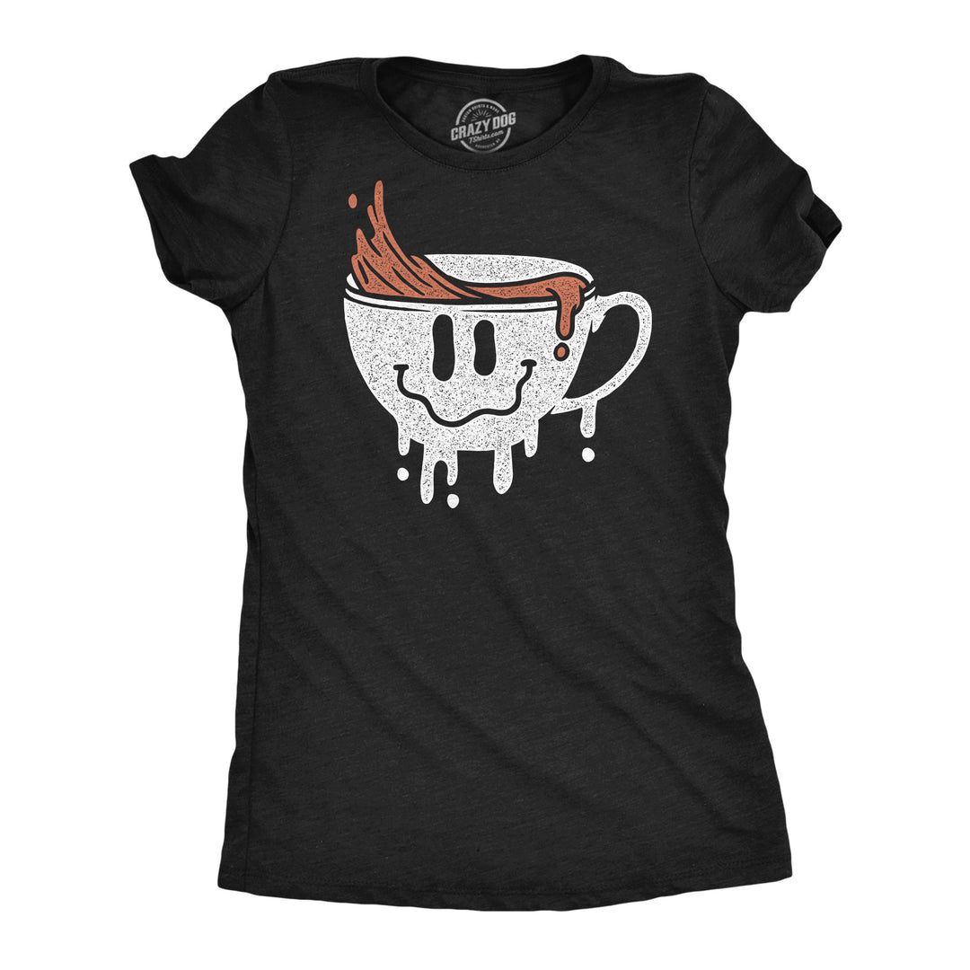 Womens Dripping Coffee Smile Funny T Shirts Caffeine Graphic Tee For Ladies Image 1