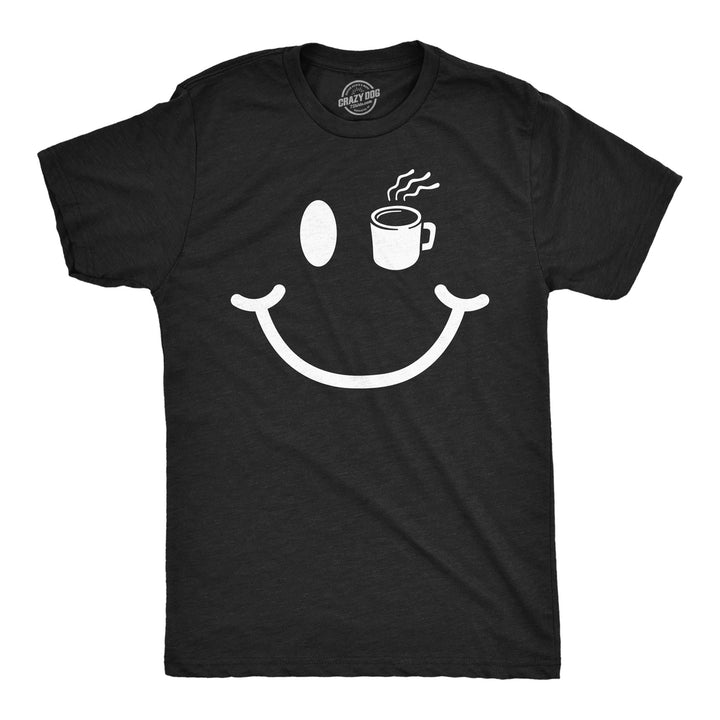 Mens Coffee Cup Smiling Face Funny T Shirt Caffeine Graphic Tee For Men Image 1