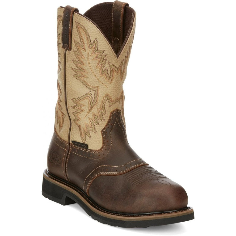 JUSTIN WORK Mens 11" Superintendent Steel Toe Work Boot Golden Brown - SE4661 BROWN Image 2