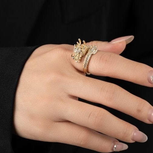 Chinese style dragon ring, female non fading, niche, high-end and luxurious zircon index finger ring, exaggerated Image 1
