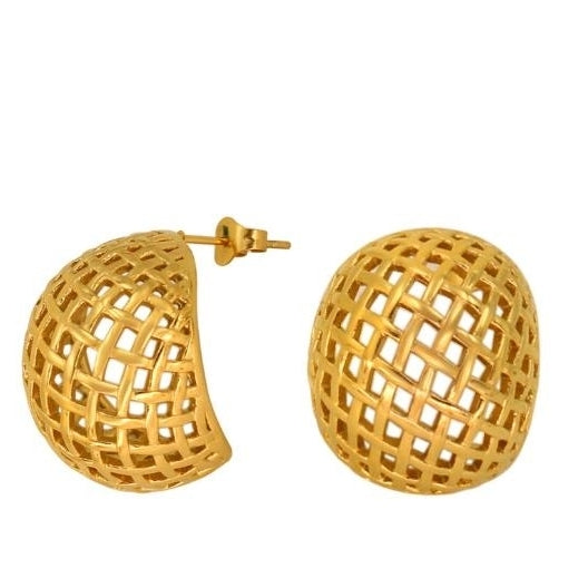Texture popular earrings, mesh stainless steel gold hollow earrings Image 1