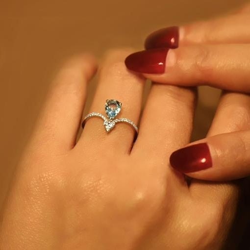 Sea Blue Treasure Ring for Female Crowd Design Sense Blue Water Drop Ring Instagram Simplicity Image 1