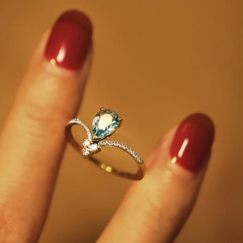 Sea Blue Treasure Ring for Female Crowd Design Sense Blue Water Drop Ring Instagram Simplicity Image 2