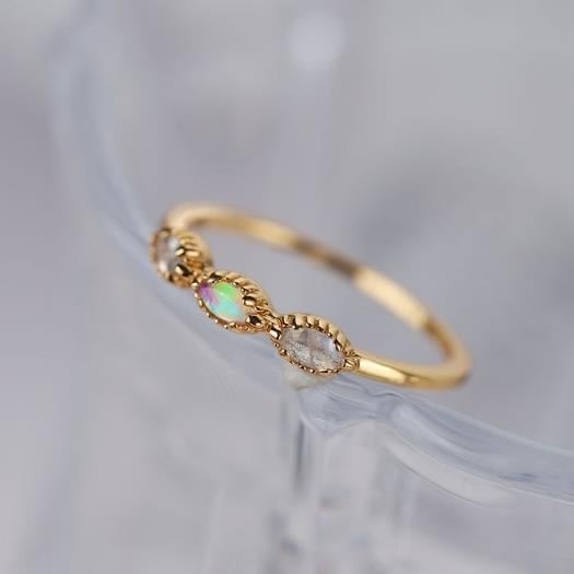 Natural Stone Colored Treasure Ring, Day Goddess Opora Feldstone Image 1