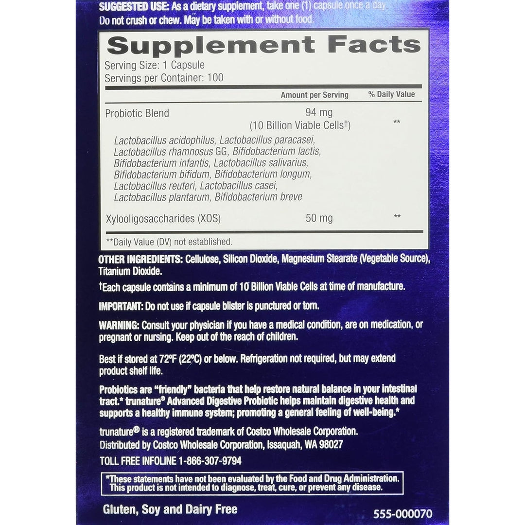 trunature Advanced Digestive Probiotic 100 Capsules Image 3