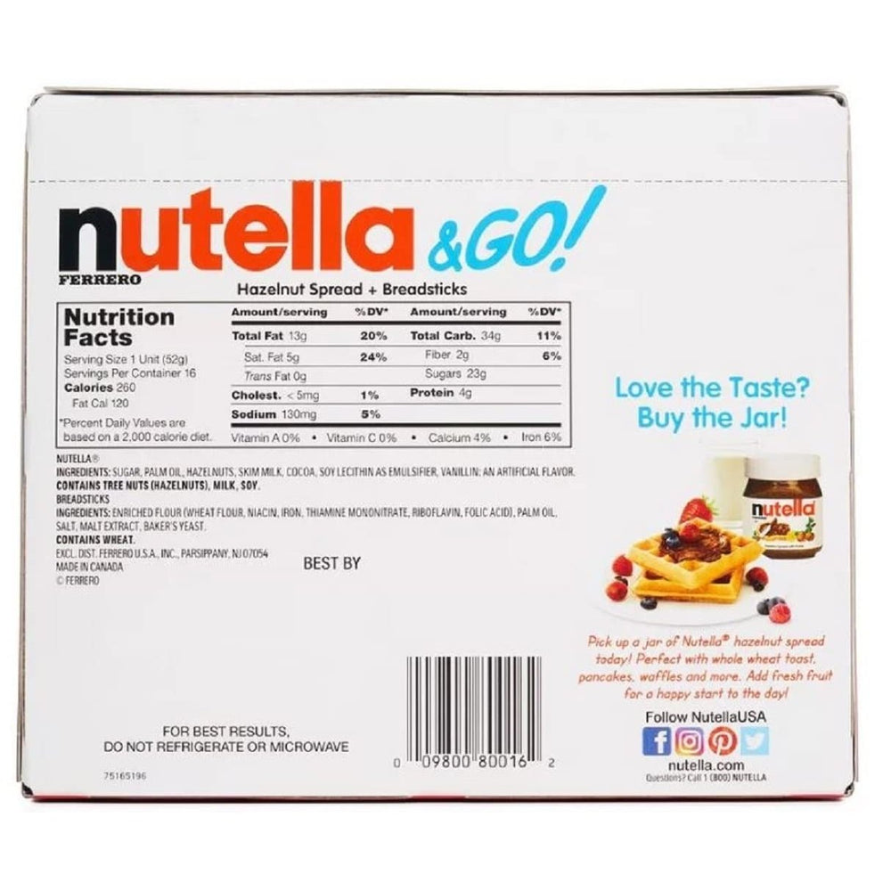 Nutella and Go Hazlenut Spread with Breadsticks Ferrero 16 Pack - 1.8 Ounce Each Image 2