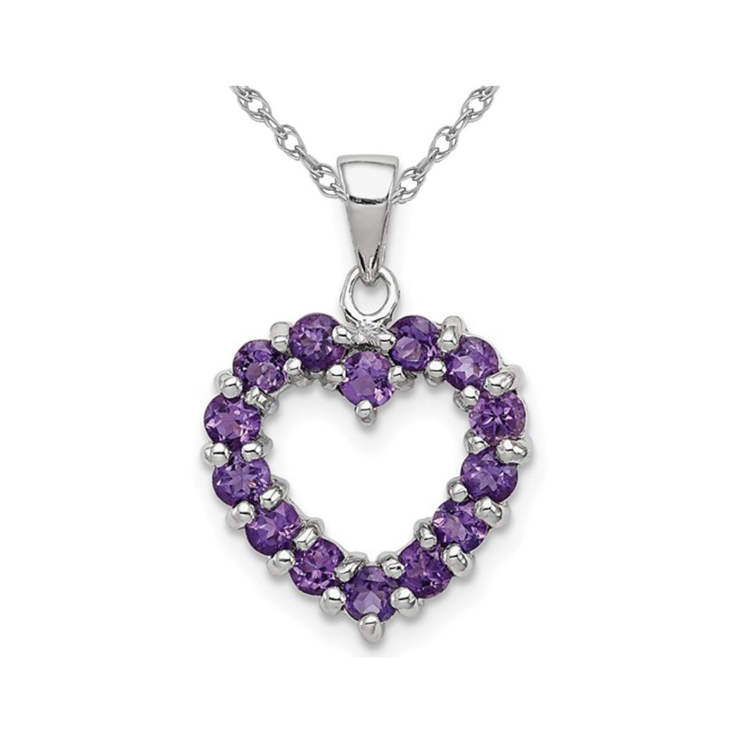 4/5 Carat (ctw) Amethyst Open Heart Pendant Necklace in Sterling Silver with Chain Image 1