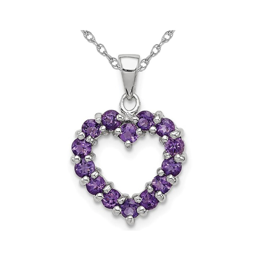 4/5 Carat (ctw) Amethyst Open Heart Pendant Necklace in Sterling Silver with Chain Image 1