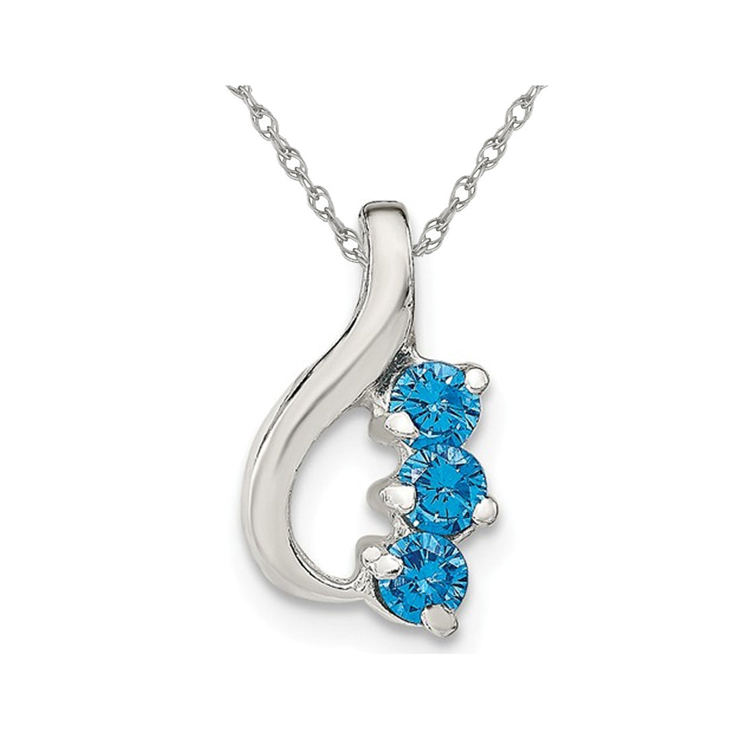 1/3 Carat (ctw) Blue Topaz Three Stone Pendant Necklace in Sterling Silver with Chain Image 1