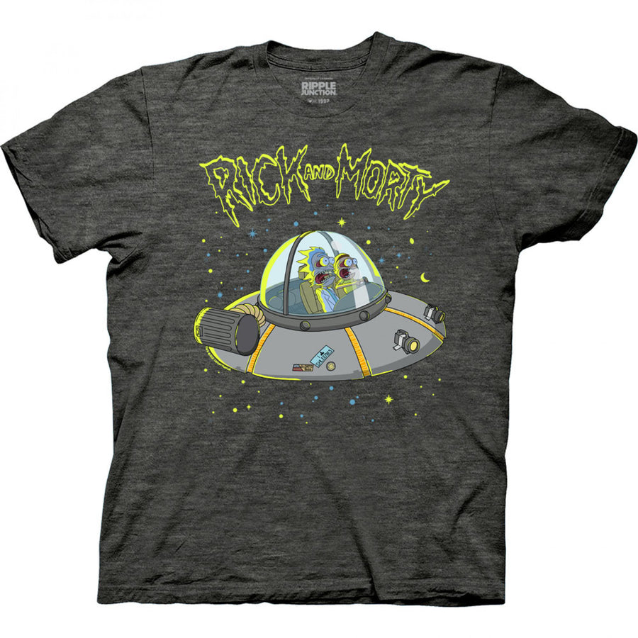 Rick and Morty Distorted Faces in Space Ship T-Shirt Image 1