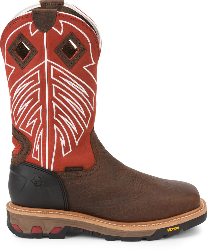 JUSTIN WORK Mens 12" Roughneck Steel Toe Waterproof Work Boot Walnut Brown - WK2115 WALNUT BROWN Image 2