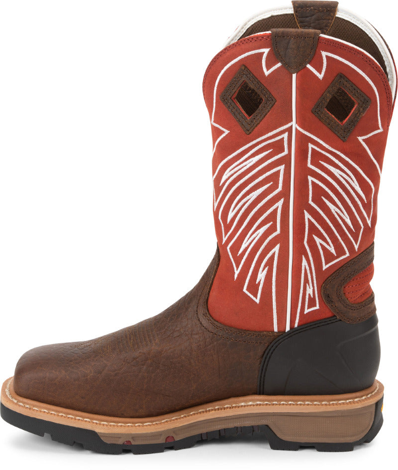 JUSTIN WORK Mens 12" Roughneck Steel Toe Waterproof Work Boot Walnut Brown - WK2115 WALNUT BROWN Image 3