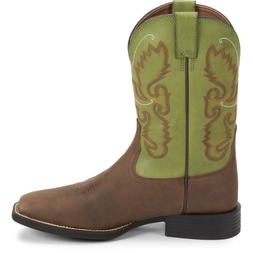 Justin Mens Hinton Farm and Ranch Square Toe Western Boot Brown/Green - JB1117 BROWN Image 2