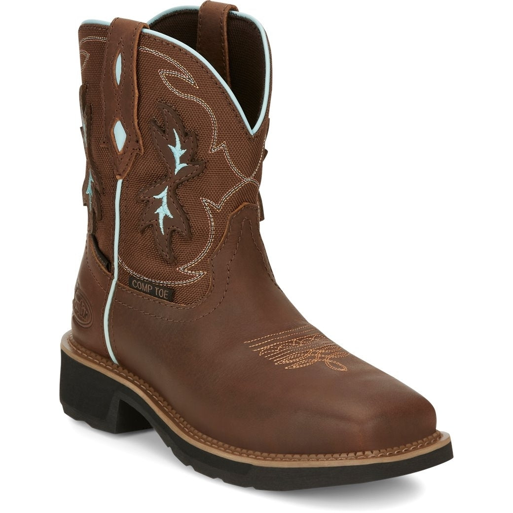 JUSTIN WORK Womens 8" Chisel Nano Composite Toe Waterproof Work Boot Mocha Brown - GY9960 BROWN Image 2