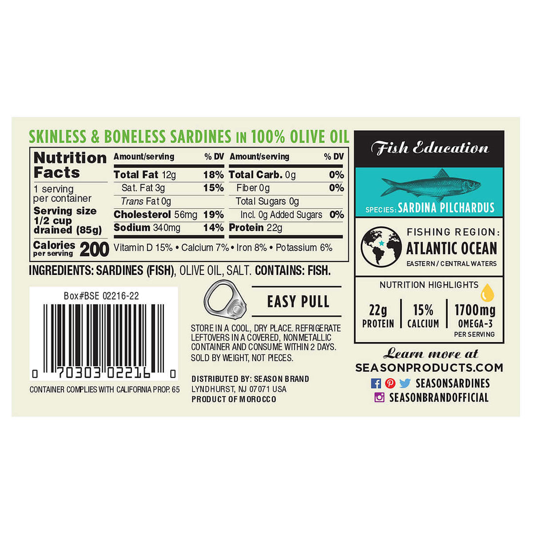 Season Skinless and Boneless Sardines in Olive Oil4.38 Ounce (Pack of 6) Image 2