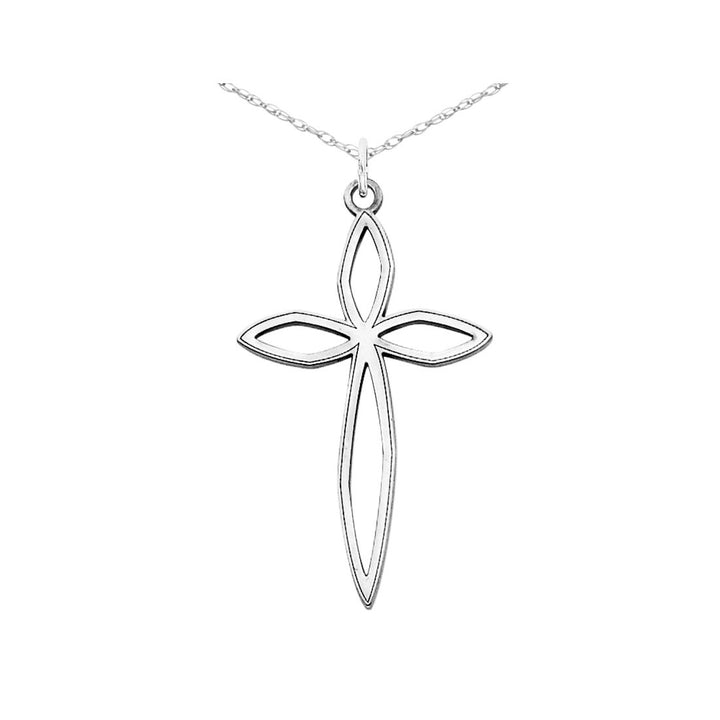 Laser Designed Cross Pendant Necklace in Sterling Silver with Chain Image 1