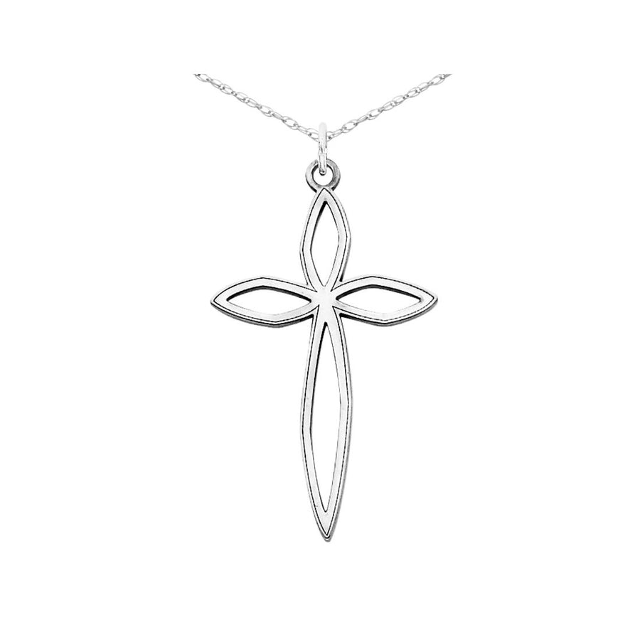 Laser Designed Cross Pendant Necklace in Sterling Silver with Chain Image 1