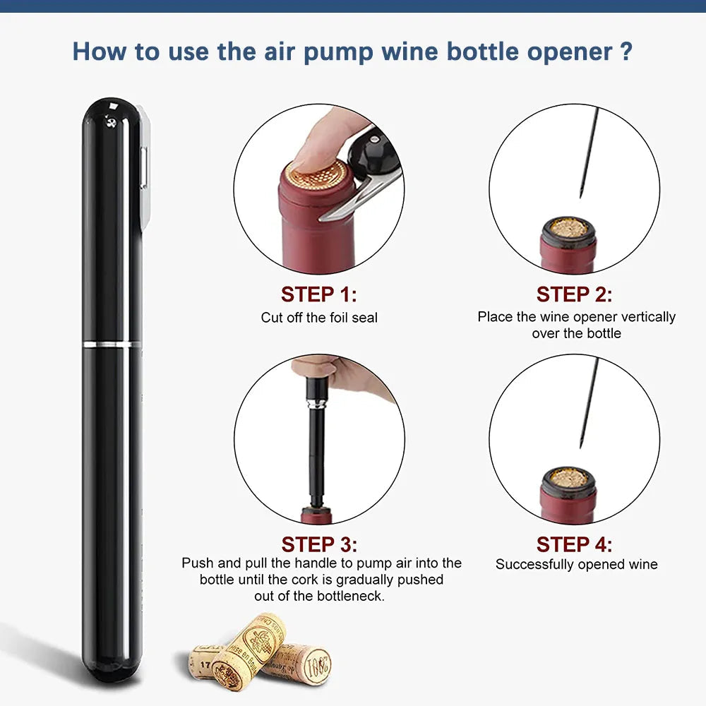 Effortless Air Pressure Wine Bottle Opener with Foil Knife Easy and Cork-Friendly Image 2