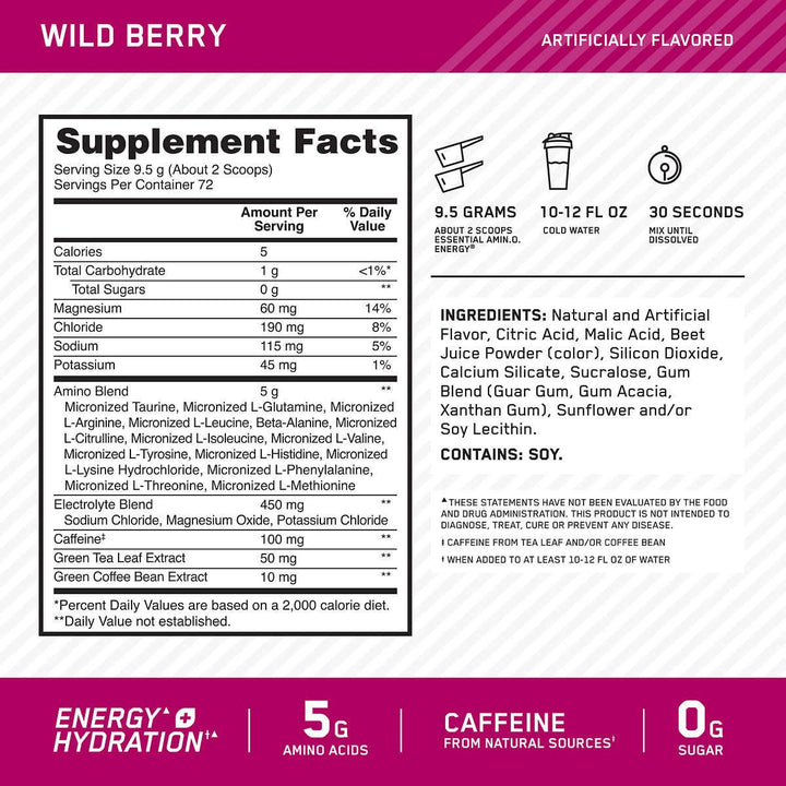 Optimum Nutrition Essential Amino Energy + ElectrolytesWild Berry1.51 Pounds Image 3