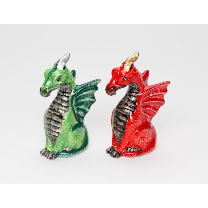 Ceramic Dragon Salt and Pepper Shakers Red Green 4" Gift Image 3