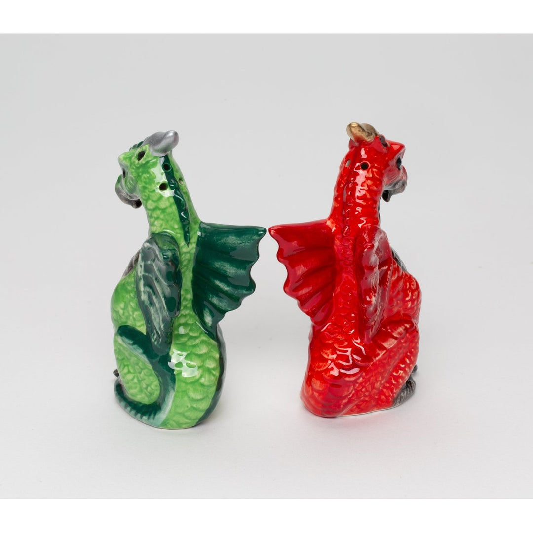 Ceramic Dragon Salt and Pepper Shakers Red Green 4" Gift Image 4