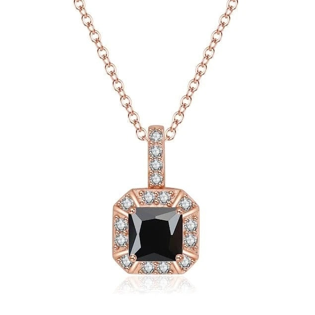 Paris Jewelry 18K Rose Gold 1ct Halo Black Sapphire Square 18 Inch Necklace Plated Image 1