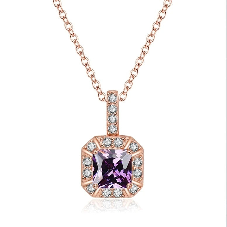 Paris Jewelry 18K Rose Gold 1ct Halo Amethyst Square 18 Inch Necklace Plated Image 1