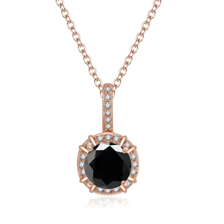 Paris Jewelry 18K Rose Gold 1ct Halo Black Sapphire Round 18 Inch Necklace Plated Image 1