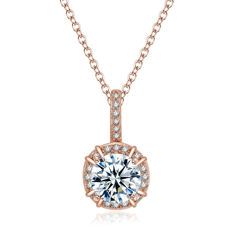 Paris Jewelry 18K Rose Gold 1ct Halo White Sapphire Round 18 Inch Necklace Plated Image 1