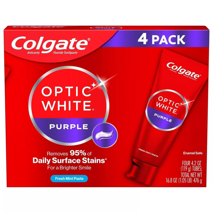 Colgate Optic White Purple Whitening Toothpaste 4.2 Ounce (Pack of 4) Image 1