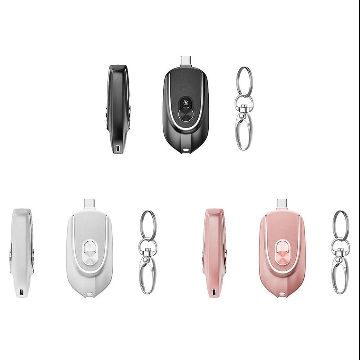 2-in-1 Connector Portable Power Station Charger Keychain 1200mAh Black White Pink Image 4