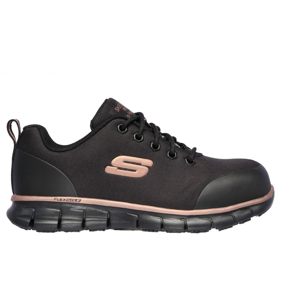 SKECHERS WORK Womens Sure Track - Chiton Alloy Toe Work Shoe Black/Rose Gold - 108025/BKRG BLK/ROSE-GOLD Image 1